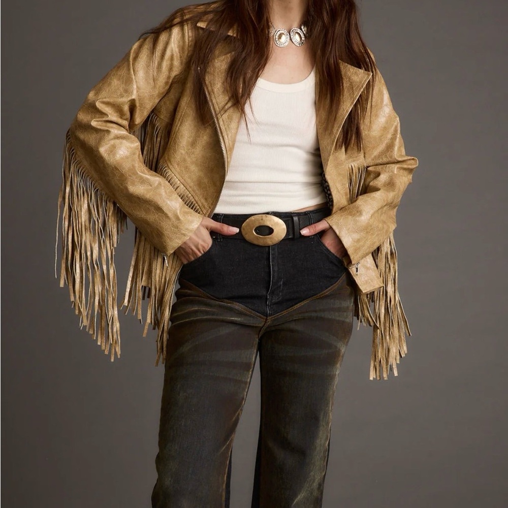 NWT 12th Tribe Phoenix Taupe Vegan Leather Moto Fringe
Jacket - Picture 6 of 7